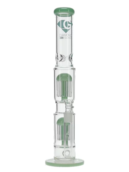 18" Jelly Double 10-Arm Tree Perc Water Pipe by Diamond Glass - Milk Green