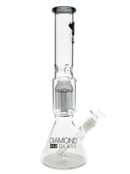 16" King 10-Arm Tree Perc Beaker Water Pipe by Diamond Glass - Light Black