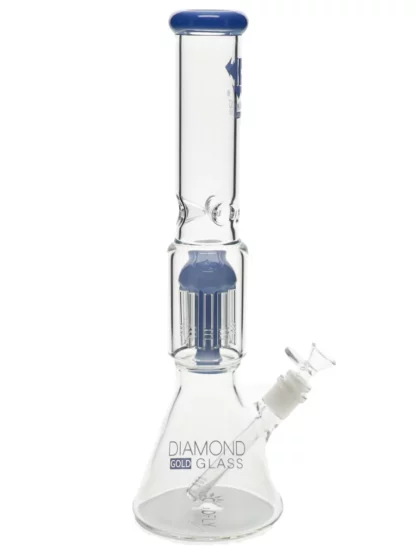 16" King 10-Arm Tree Perc Beaker Water Pipe by Diamond Glass - Milk Blue