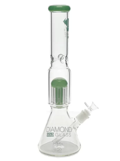 16" King 10-Arm Tree Perc Beaker Water Pipe by Diamond Glass - Milk Green