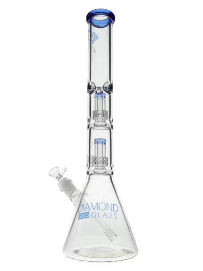 18 Dazed Double Matrix Showerhead Perc Beaker Bong by Diamond Glass blue violet