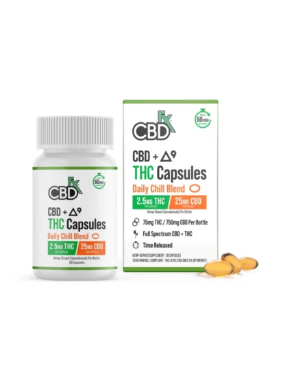CBDfx CBD + Delta 9 THC Capsules Daily Chill Blend Full Spectrum CBD+THC
