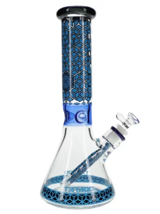 13” Dark Blue Pattern Beaker Water Pipe - Blue