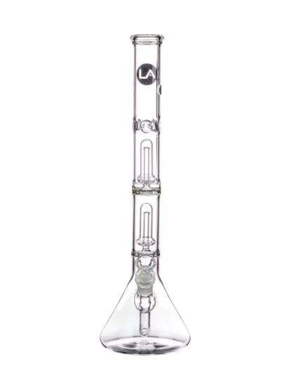 14" LA Pipes Double Showerhead Perc Beaker Bong - Clear