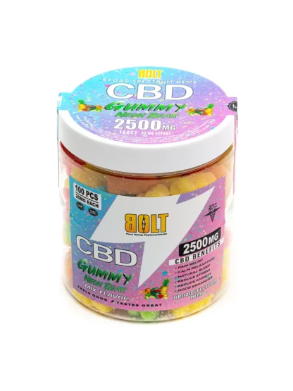 Bolt broad spectrum hemp cbd neon mixed fruit flavored gummy bear 2500mg