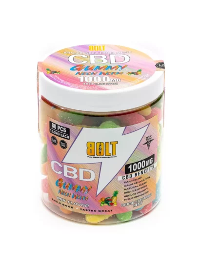 Bolt broad spectrum hemp cbd neon mixed fruit flavored gummy worms 1000mg