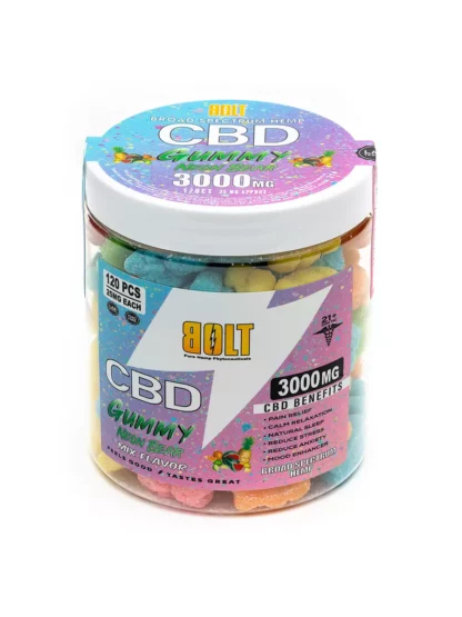 Bolt broad spectrum hemp cbd neon mixed fruit flavored gummy worms 3000mg