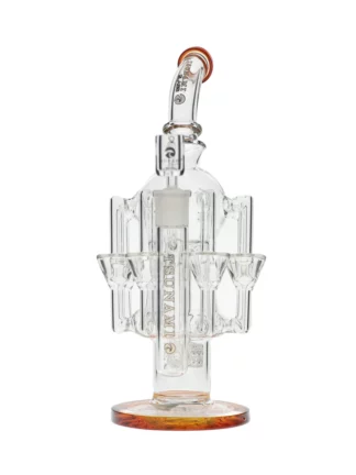 13 Tsunami Concentrate Rig Showerhead Eight Recycler Water Pipe Amber