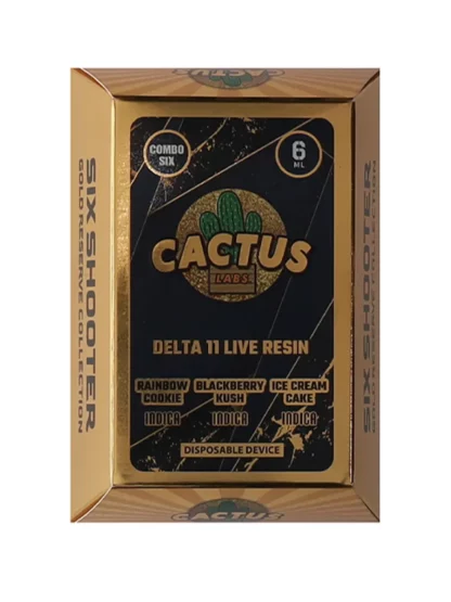 Cactus Labs Six Shooter Gold Reserve Collection Delta 11 Live Resin Rainbow Cookie Blackberry Kush Ice Cream Cake