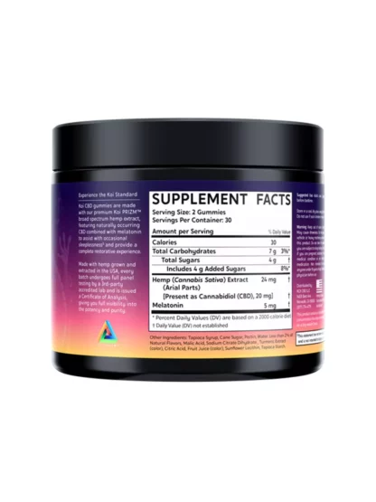Cherry Limeade Koi Broad Spectrum CBD Nighttime Rest Melatonin Gummies 200mg Back