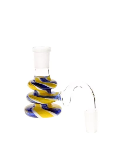 Pacific Ribbed 90 Degree 14MM Joint Ash Catcher yellow blue