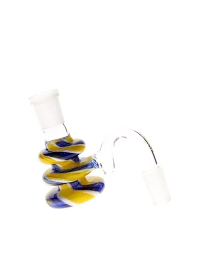 Pacific Ribbed 90 Degree 14MM Joint Ash Catcher yellow blue