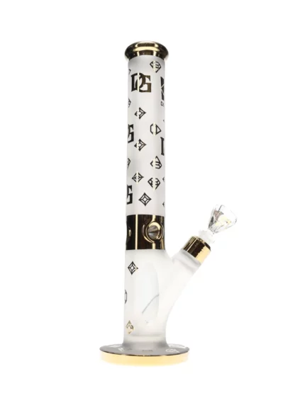 14 Sandblasted Crown With Logos Water Pipe by Diamond Glass Gold
