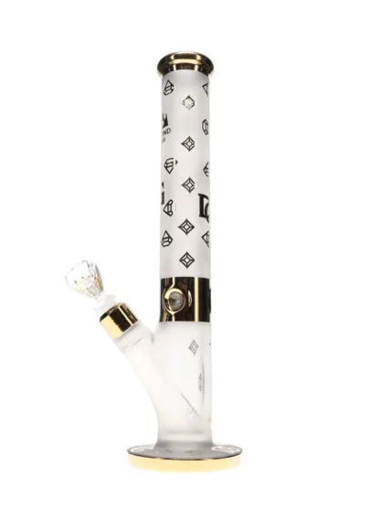 14 Sandblasted Crown With Logos Water Pipe by Diamond Glass Gold Back