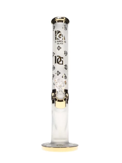 14 Sandblasted Crown With Logos Water Pipe by Diamond Glass Gold Side