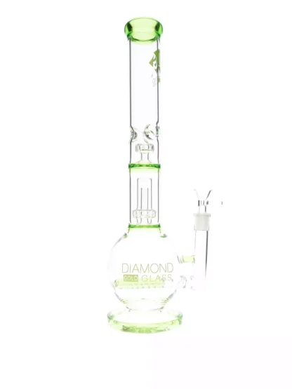 16 OG Double In-Line Showerhead Perc Water Pipe by Diamond Glass Bright green