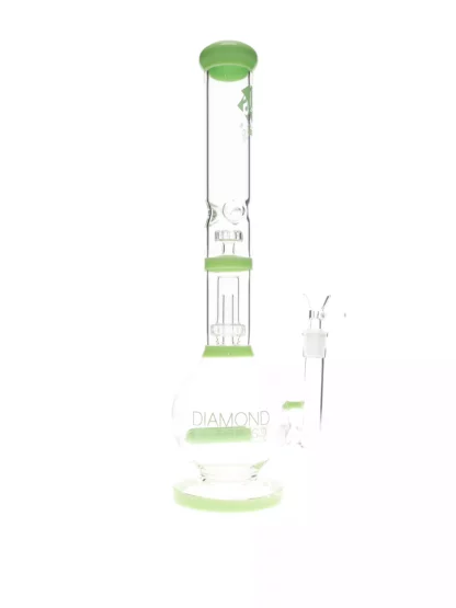 16 OG Double In-Line Showerhead Perc Water Pipe by Diamond Glass Slame Green