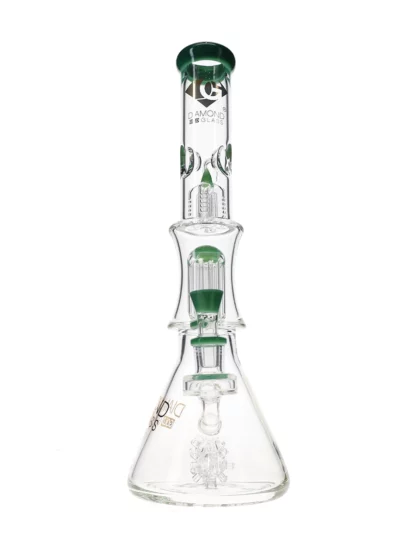 18 Sea Mine Double Tree Perc Water Pipe by Diamond Glass Side