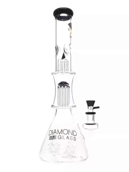 18" Sea Mine Double Tree Perc Water Pipe by Diamond Glass Black