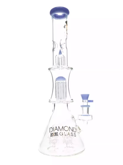 18" Sea Mine Double Tree Perc Water Pipe by Diamond Glass Milk Blue
