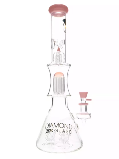 18" Sea Mine Double Tree Perc Water Pipe by Diamond Glass Pink