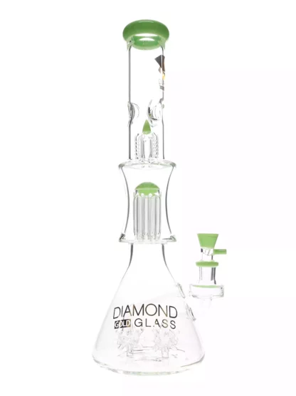 18" Sea Mine Double Tree Perc Water Pipe by Diamond Glass S-Green
