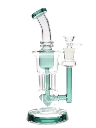 9" Pillar Stem & Diffuser Percs Dab Rig by Diamond Glass Teal side
