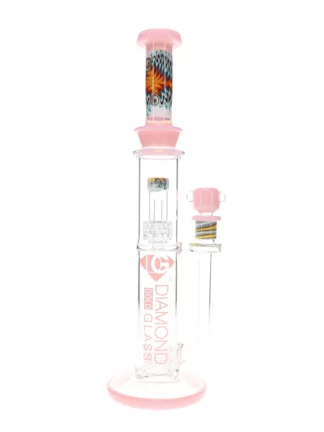 16" Wig Wag Matrix Showerhead Water Pipe by Diamond Glass Pink