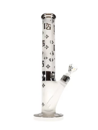 14" Sandblasted Crown With Logos Water Pipe by Diamond Glass Silver