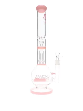 16" OG Double In-Line Showerhead Perc Water Pipe by Diamond Glass Pink