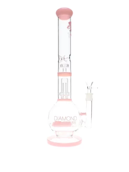 16" OG Double In-Line Showerhead Perc Water Pipe by Diamond Glass Pink