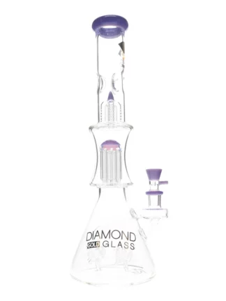18" Sea Mine Double Tree Perc Water Pipe by Diamond Glass Violet