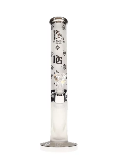 14" Sandblasted Crown With Logos Water Pipe by Diamond Glass Silver Side