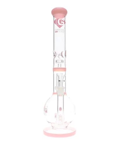 16" OG Double In-Line Showerhead Perc Water Pipe by Diamond Glass Pink side