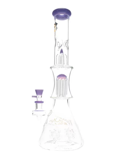 18" Sea Mine Double Tree Perc Water Pipe by Diamond Glass Violet Back