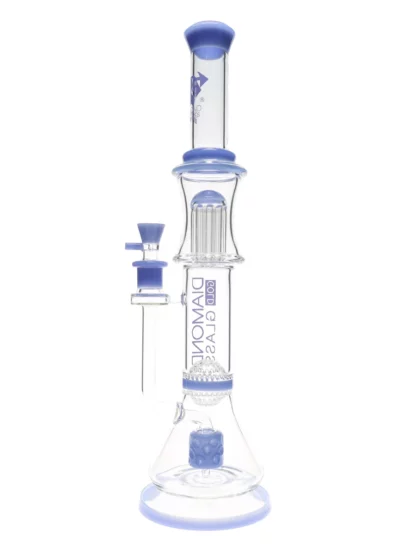 18" Triple Threat Cheese Perc Water Pipe by Diamond Glass Milk Blue back