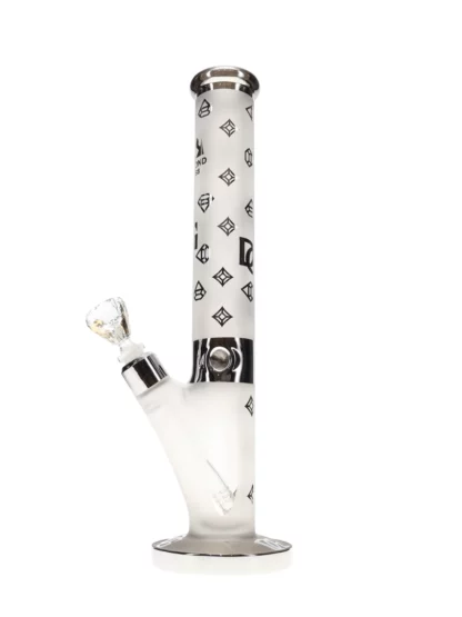14" Sandblasted Crown With Logos Water Pipe by Diamond Glass Silver Back