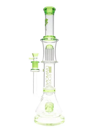 18" Triple Threat Cheese Perc Water Pipe by Diamond Glass Green Back