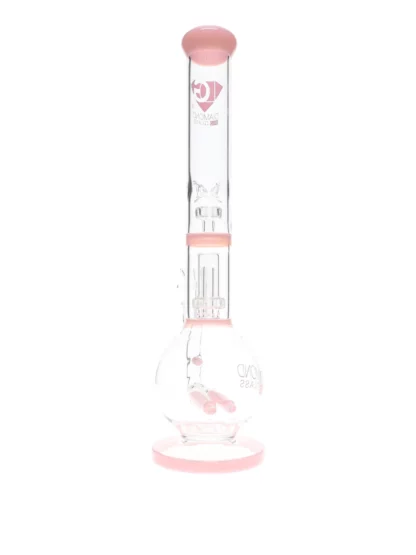 16" OG Double In-Line Showerhead Perc Water Pipe by Diamond Glass pink side