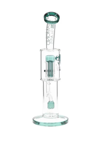 14" Diow XL Double Tree Perc Water Pipe by Diamond Glass Jade side 2