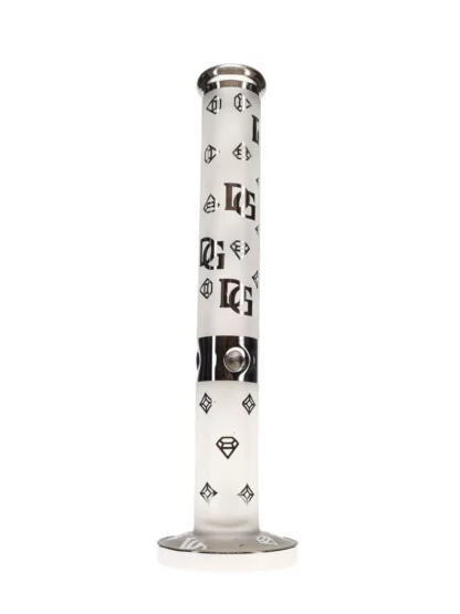 14" Sandblasted Crown With Logos Water Pipe by Diamond Glass Silver Side 2
