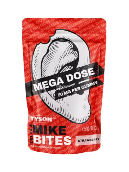 Strawberry Tyson 2.0 Mike Bites Mega Dose Delta 8 Gummies 1000mg