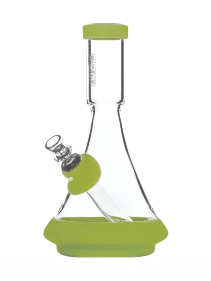 Grav Deco Beaker Borosil icate Glass & Silicone Water Pipe Clear Avocado Green