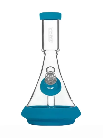 Grav Deco Beaker Borosil icate Glass & Silicone Water Pipe Clear Blue Side