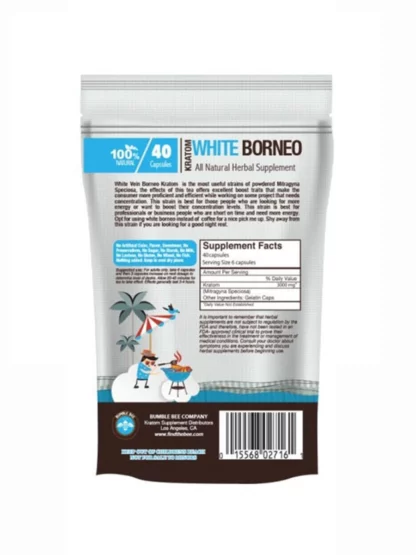 Bumble Bee White Borneo Kratom Capsules Back
