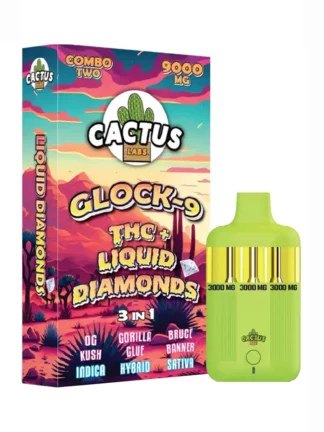OG Kush Gorilla Glue Bruce Banner Cactus Labs Glock 9 THC + Liquid Diamonds 3in1 Vape 9000mg