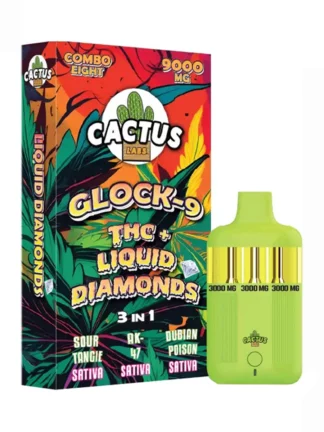 Sour Tangie AK-47 Dubian Poison Cactus Labs Glock 9 THC + Liquid Diamonds 3in1 Vape 9000mg