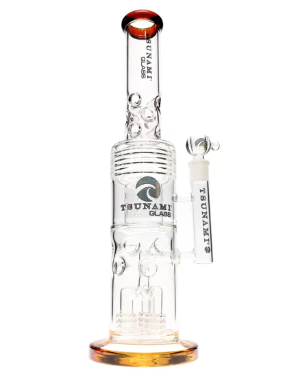 20 Tsunami Barrel Showerhead Drum Heart Perc Water Pipe Clear Amber