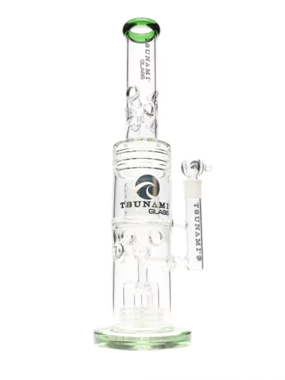 20 Tsunami Barrel Showerhead Drum Heart Perc Water Pipe Clear Green