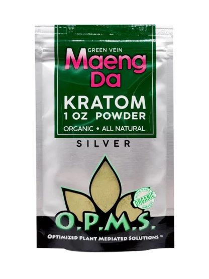Green Maeng DA OPMS Kratom Silver Powder 1oz Bag
